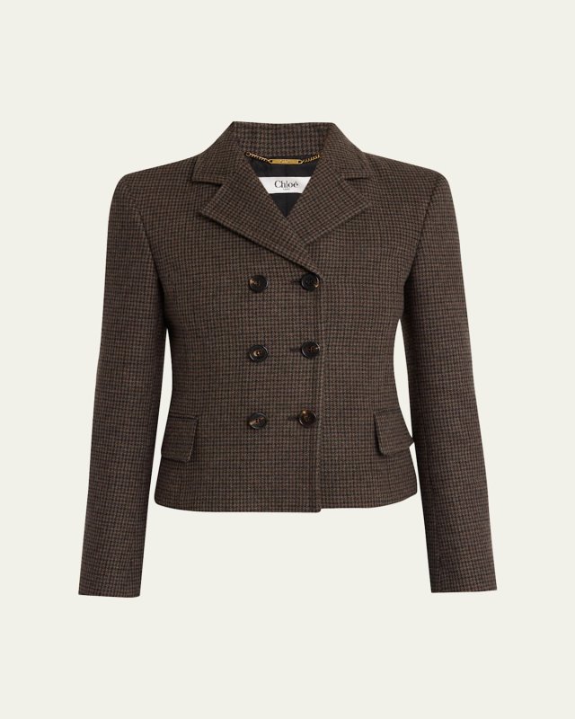 Houndstooth Wool Top Coat